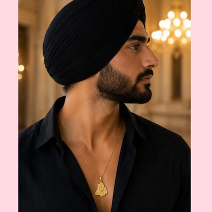 Unisex Gold-Tone Punjab Khanda Map Pendant Necklace – Minimalist Everyday Chain
