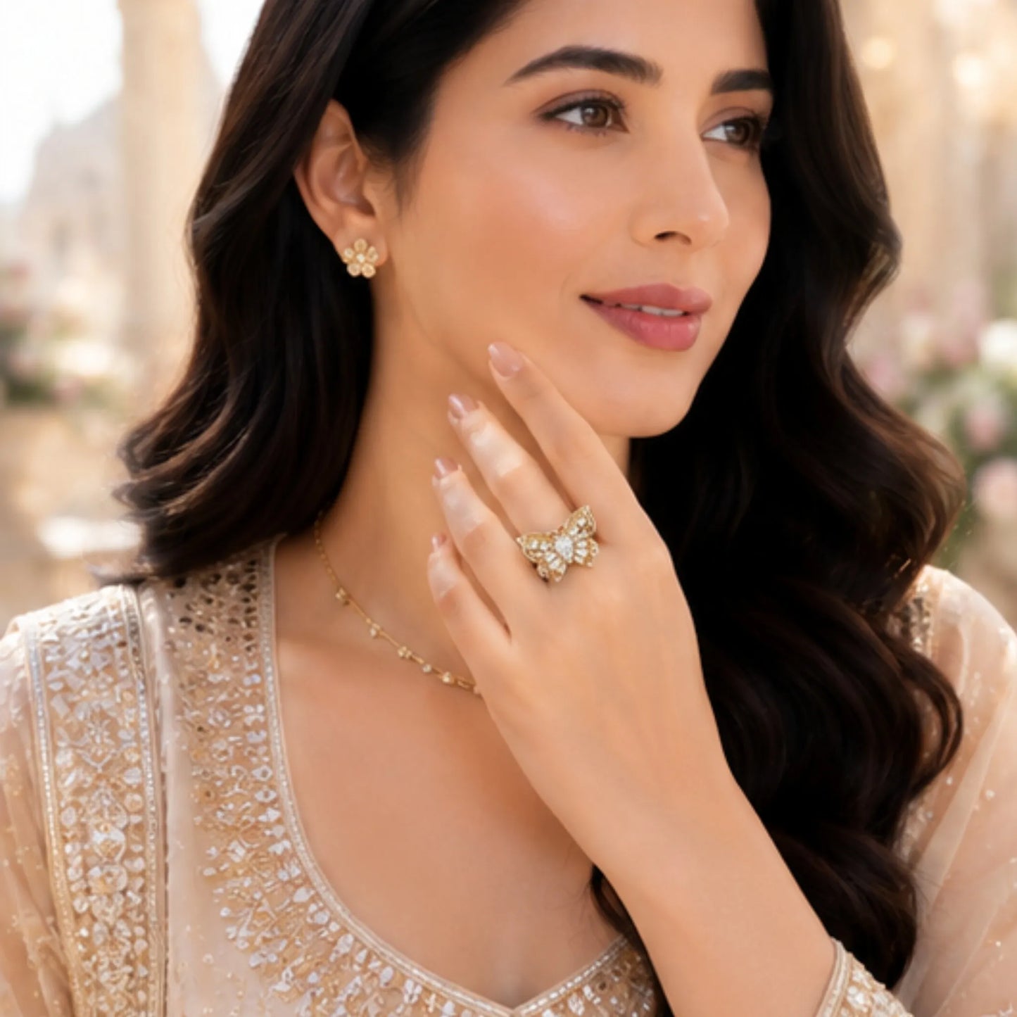 Golden Filigree Butterfly Ring