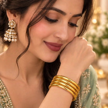 Classic Gold-Tone Plain Round Bangles Set – Minimalist Traditional Everyday Jewellery