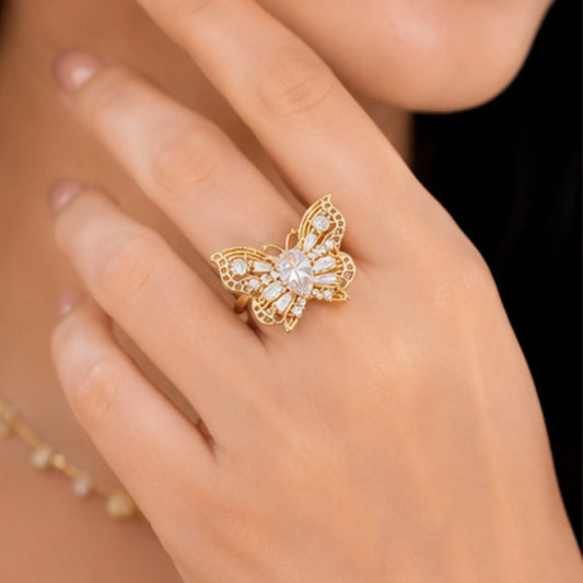 Golden Filigree Butterfly Ring