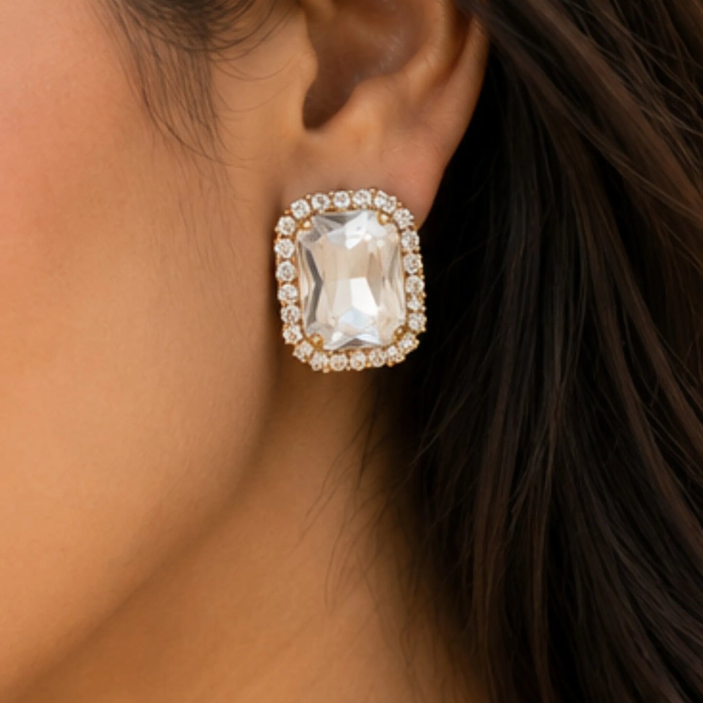 Ivory Glow Crystal Studs with Dual-Tone Border
