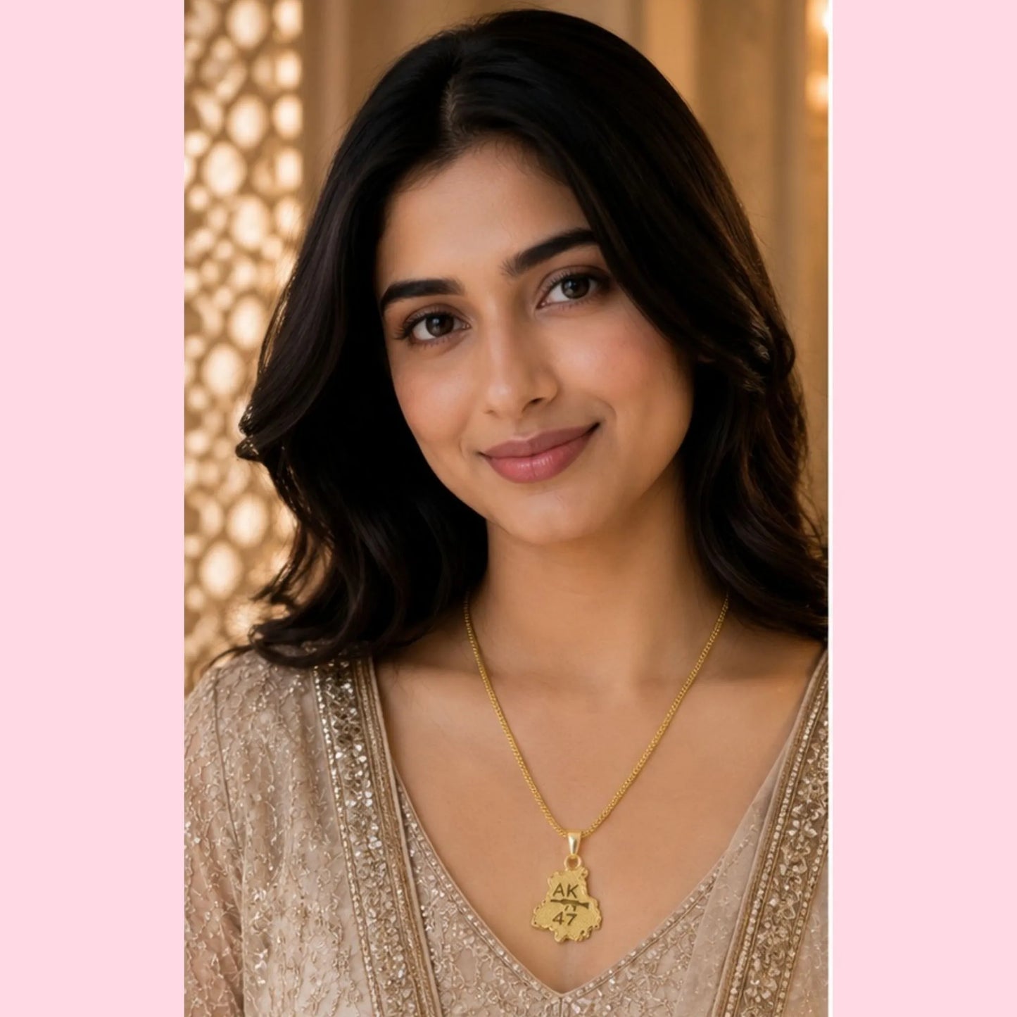 Unisex Gold-Tone AK47 Punjab Map Pendant Necklace – Statement Everyday Chain