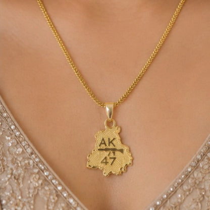Unisex Gold-Tone AK47 Punjab Map Pendant Necklace – Statement Everyday Chain