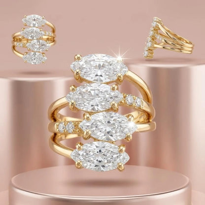 Golden Quad Marquise Ring