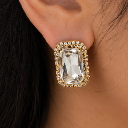 Ivory Glow Crystal Studs with Dual-Tone Border