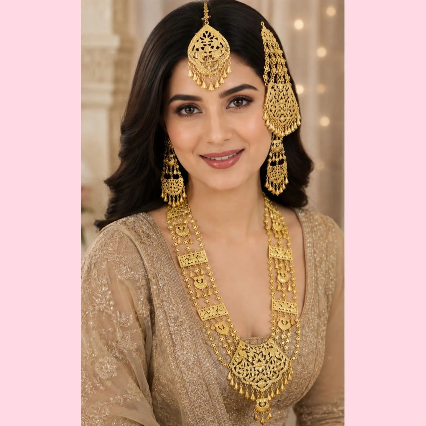 Traditional Bridal Long Necklace Set with Passa