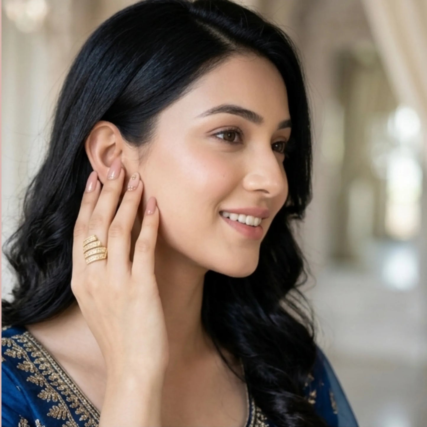 Golden Tiered Wave Ring