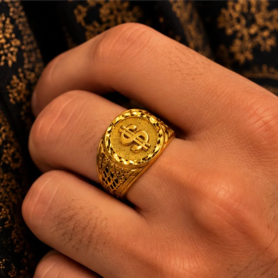 Men’s Gold-Tone Dollar Symbol Statement Ring