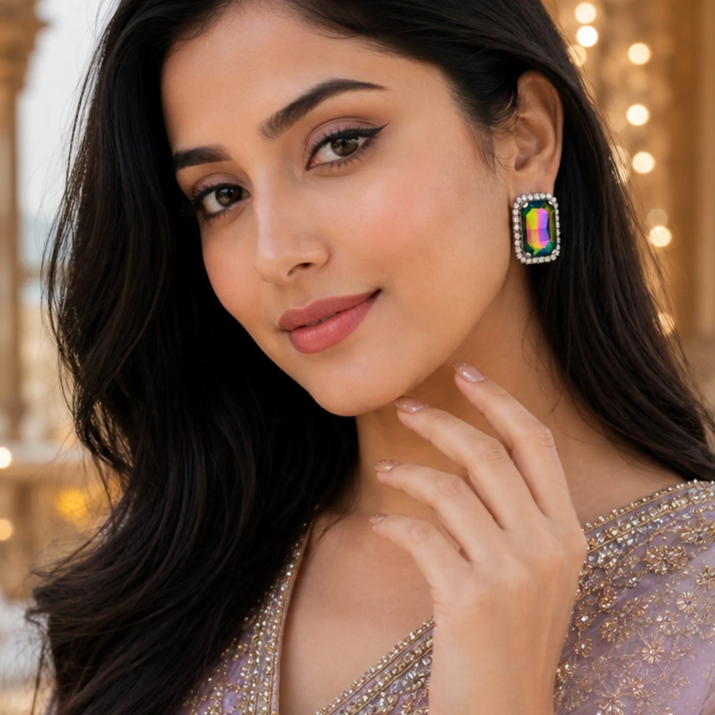 Prism Multicolor Crystal Studs with Dual-Tone Border