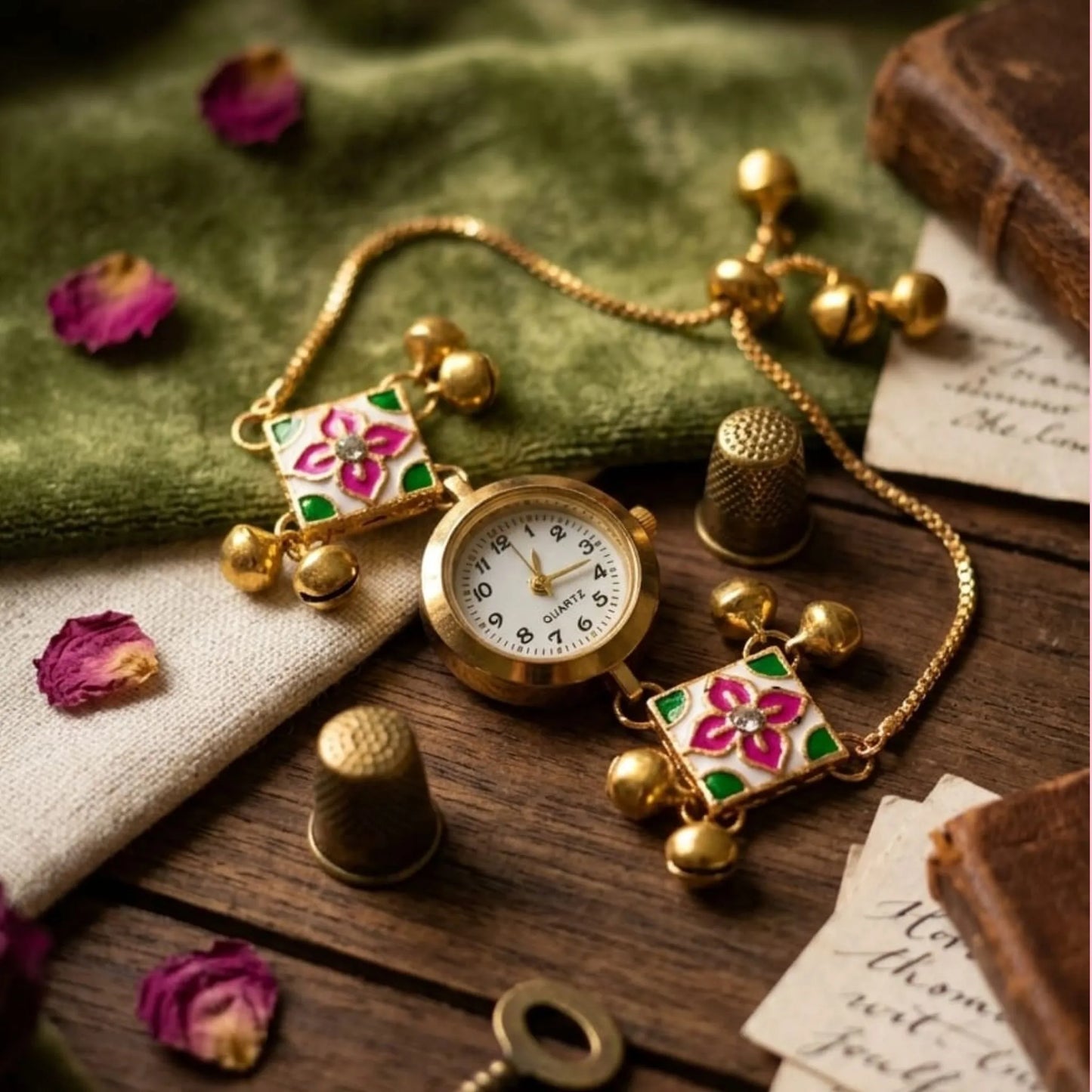 Traditional Meenakari Bracelet Watch with Ghungroo