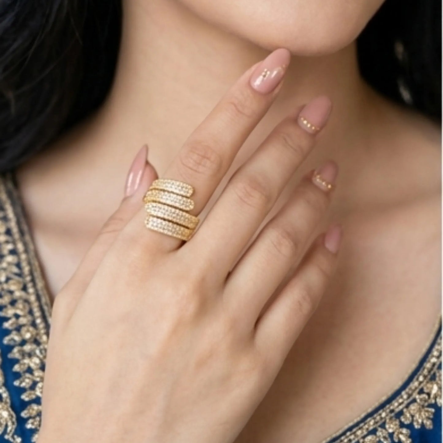 Golden Tiered Wave Ring