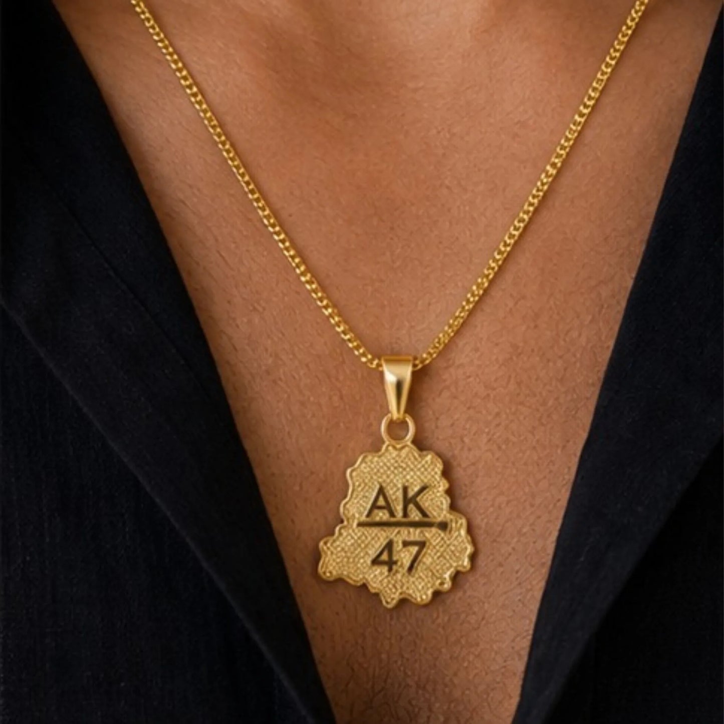 Unisex Gold-Tone AK47 Punjab Map Pendant Necklace – Statement Everyday Chain