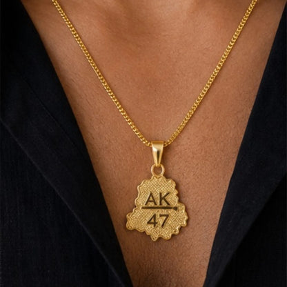 Unisex Gold-Tone AK47 Punjab Map Pendant Necklace – Statement Everyday Chain