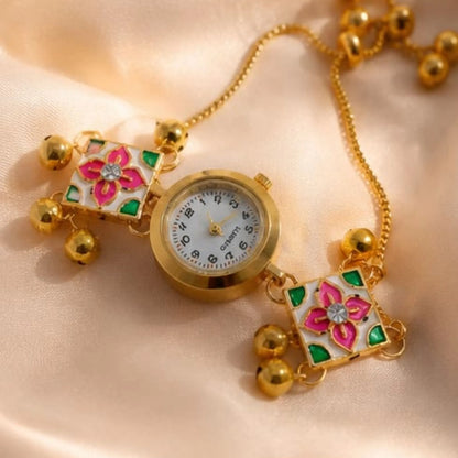 Traditional Meenakari Bracelet Watch with Ghungroo