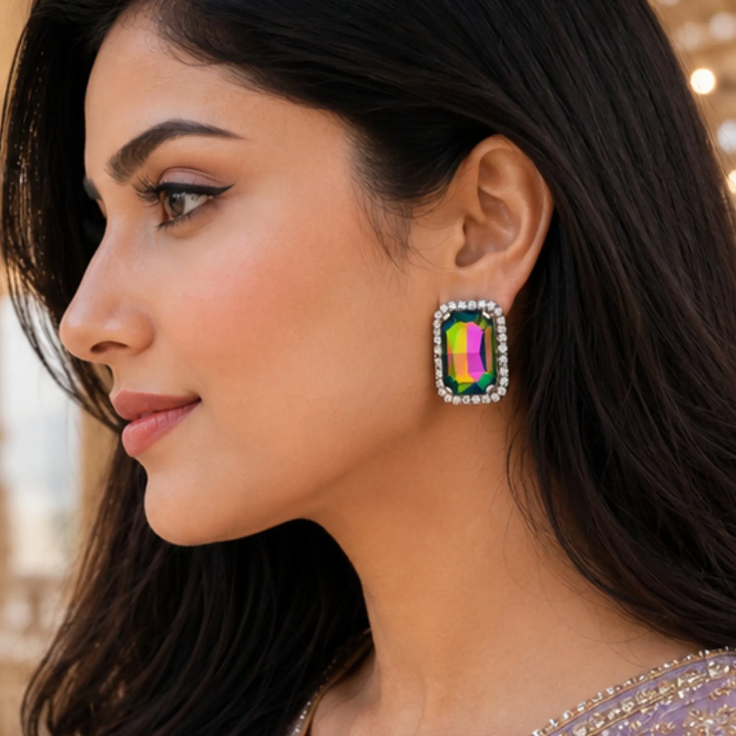 Prism Multicolor Crystal Studs with Dual-Tone Border