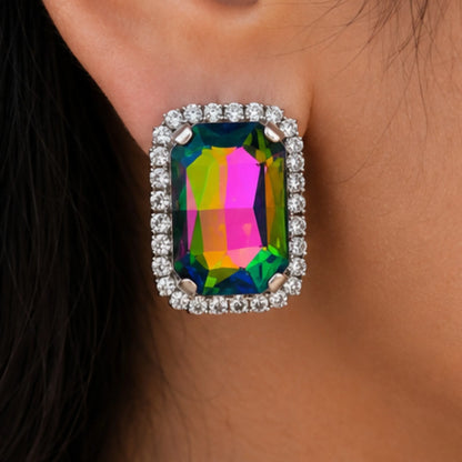 Prism Multicolor Crystal Studs with Dual-Tone Border
