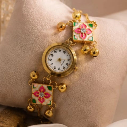 Traditional Meenakari Bracelet Watch with Ghungroo