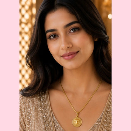 Unisex Gold-Tone Medusa Pendant Necklace – Luxury Inspired Chain