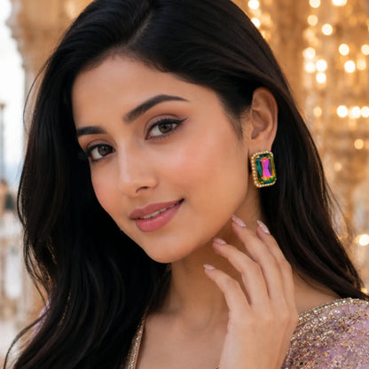 Prism Multicolor Crystal Studs with Dual-Tone Border