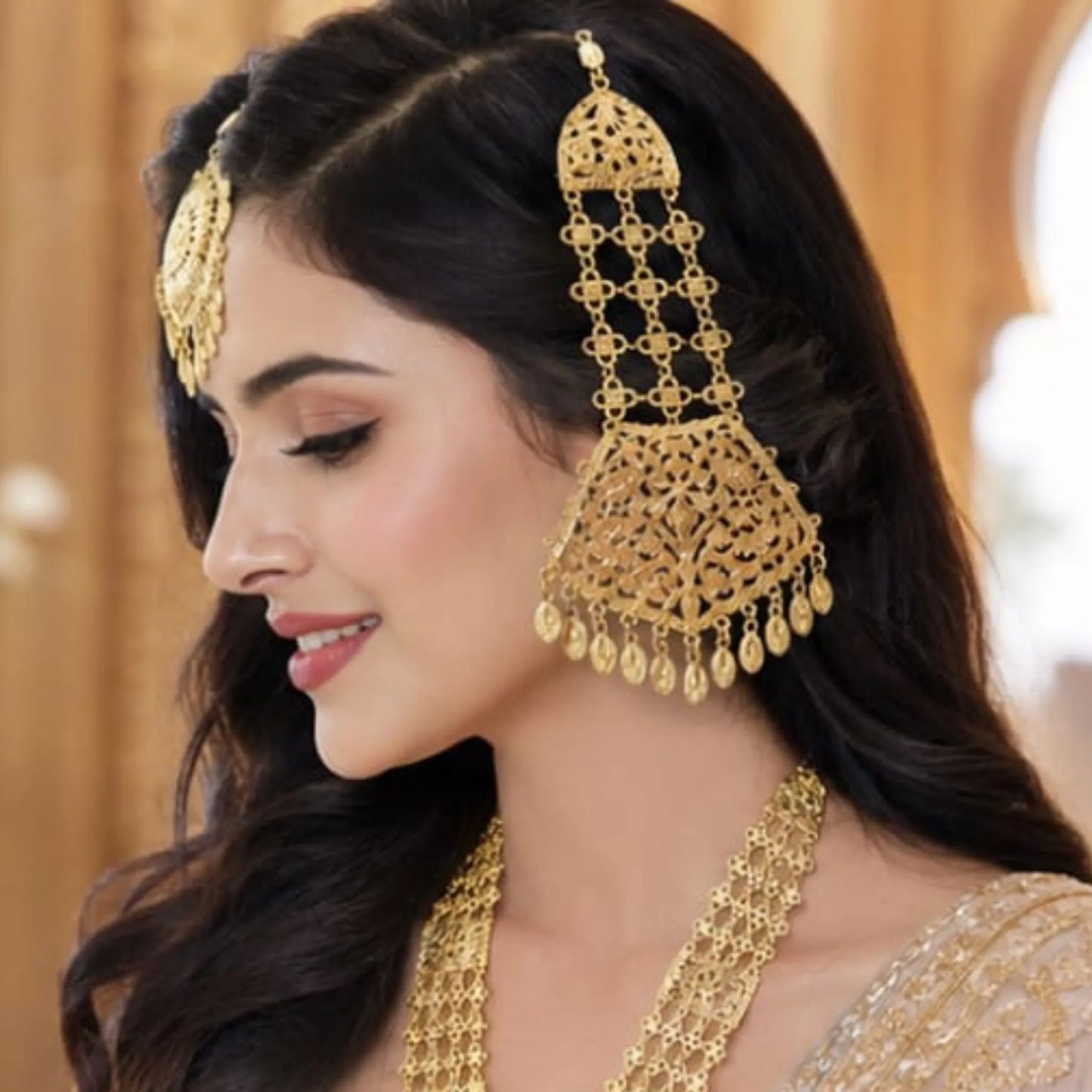 Traditional Bridal Long Necklace Set with Passa