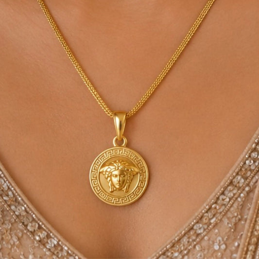 Unisex Gold-Tone Medusa Pendant Necklace – Luxury Inspired Chain