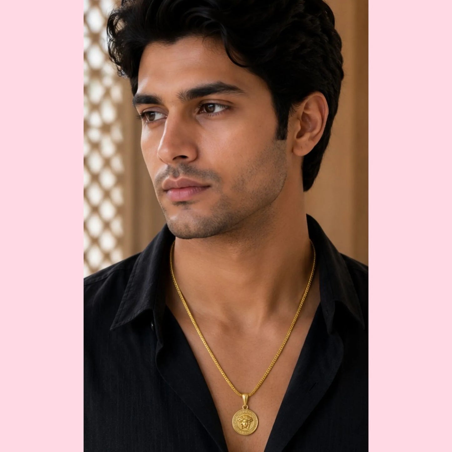 Unisex Gold-Tone Medusa Pendant Necklace – Luxury Inspired Chain