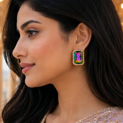 Prism Multicolor Crystal Studs with Dual-Tone Border