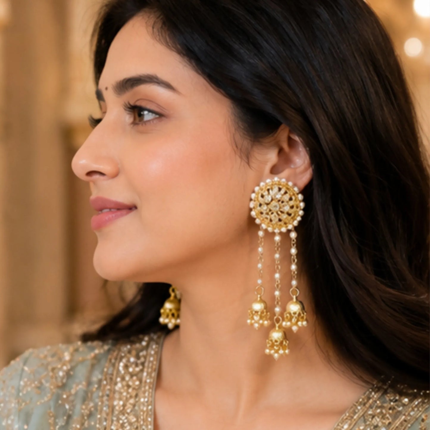 Pearl Jhumka Drop Earrings