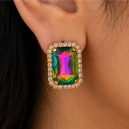 Prism Multicolor Crystal Studs with Dual-Tone Border