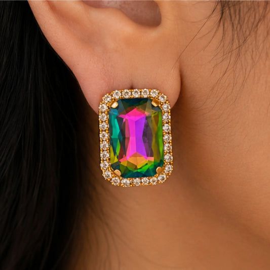 Prism Multicolor Crystal Studs with Dual-Tone Border