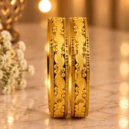 Traditional Gold-Tone Floral Pattern Bangle Pair