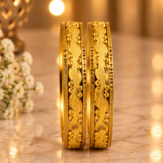 Traditional Gold-Tone Floral Pattern Bangle Pair