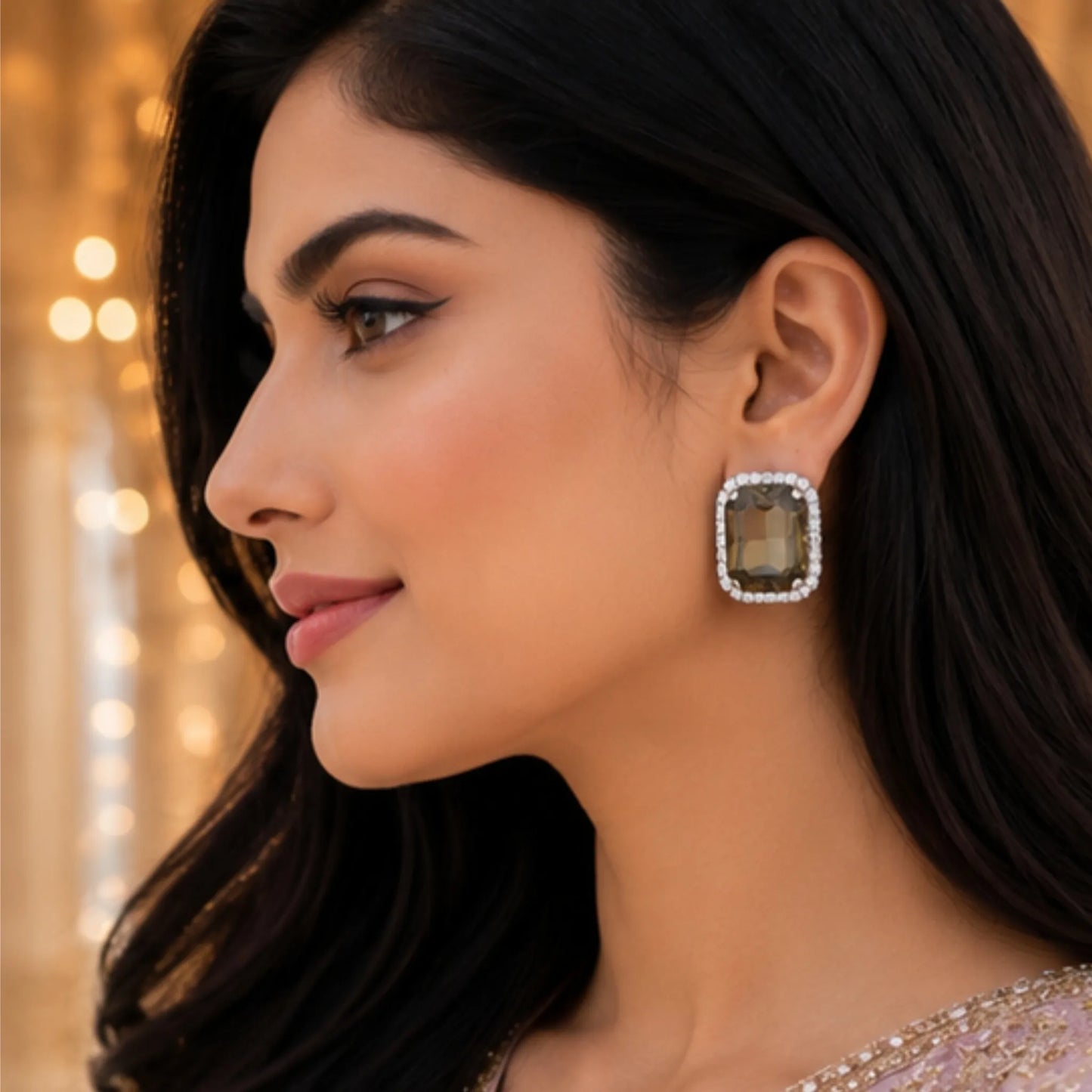 Smokey Topaz Crystal Studs with Dual-Tone Border