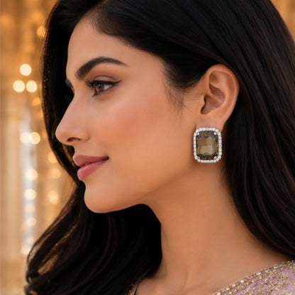 Smokey Topaz Crystal Studs with Dual-Tone Border
