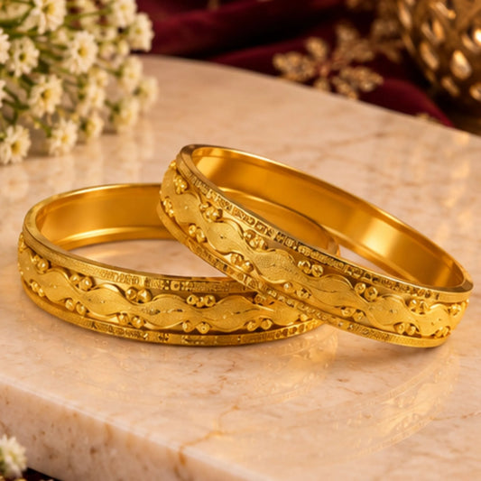 Traditional Gold-Tone Floral Pattern Bangle Pair