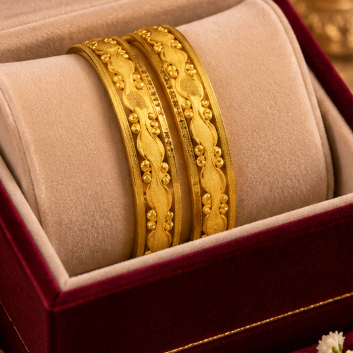 Traditional Gold-Tone Floral Pattern Bangle Pair