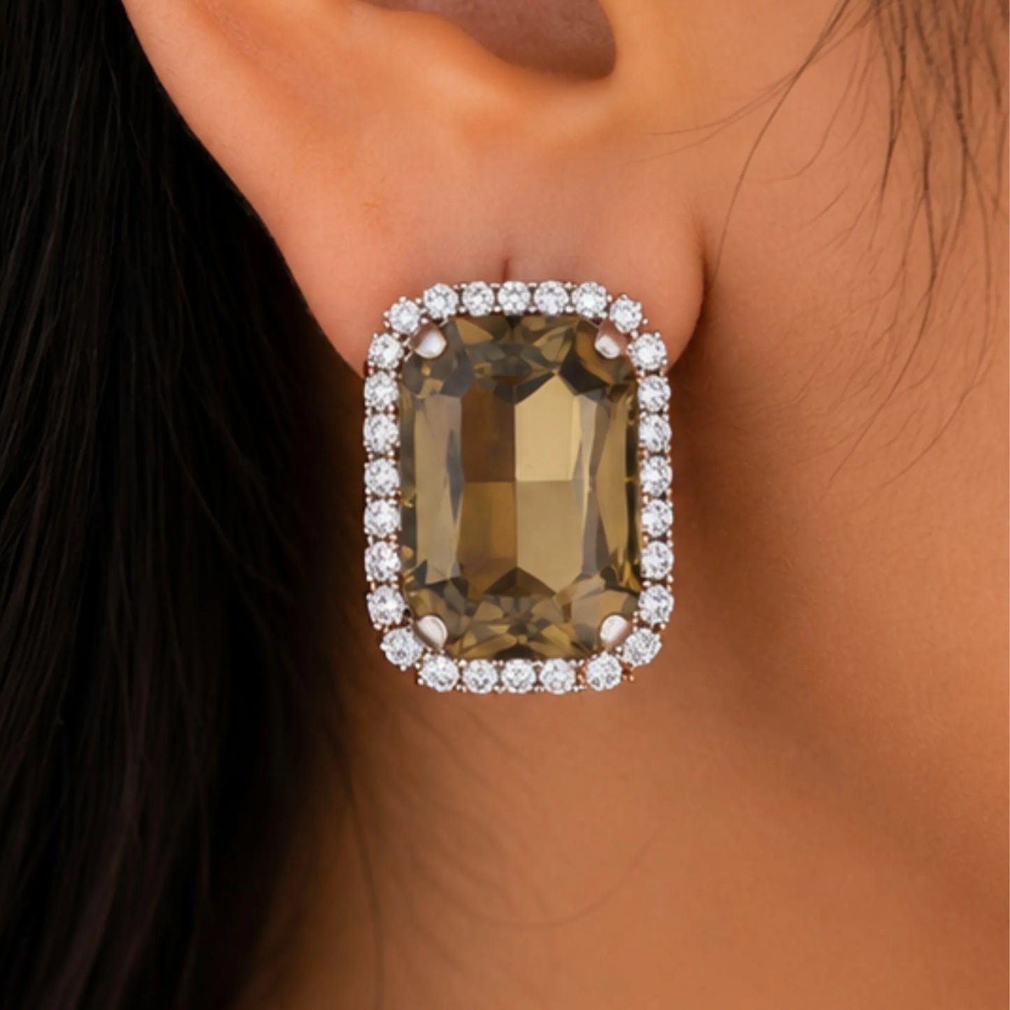 Smokey Topaz Crystal Studs with Dual-Tone Border