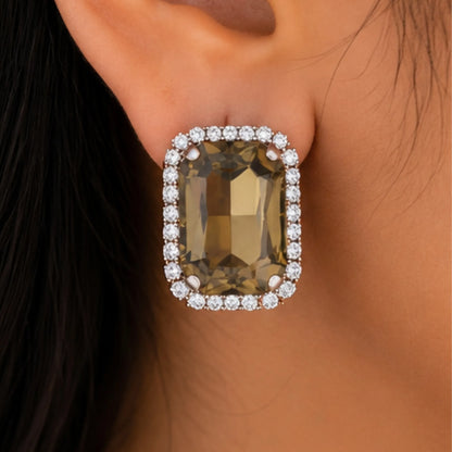 Smokey Topaz Crystal Studs with Dual-Tone Border