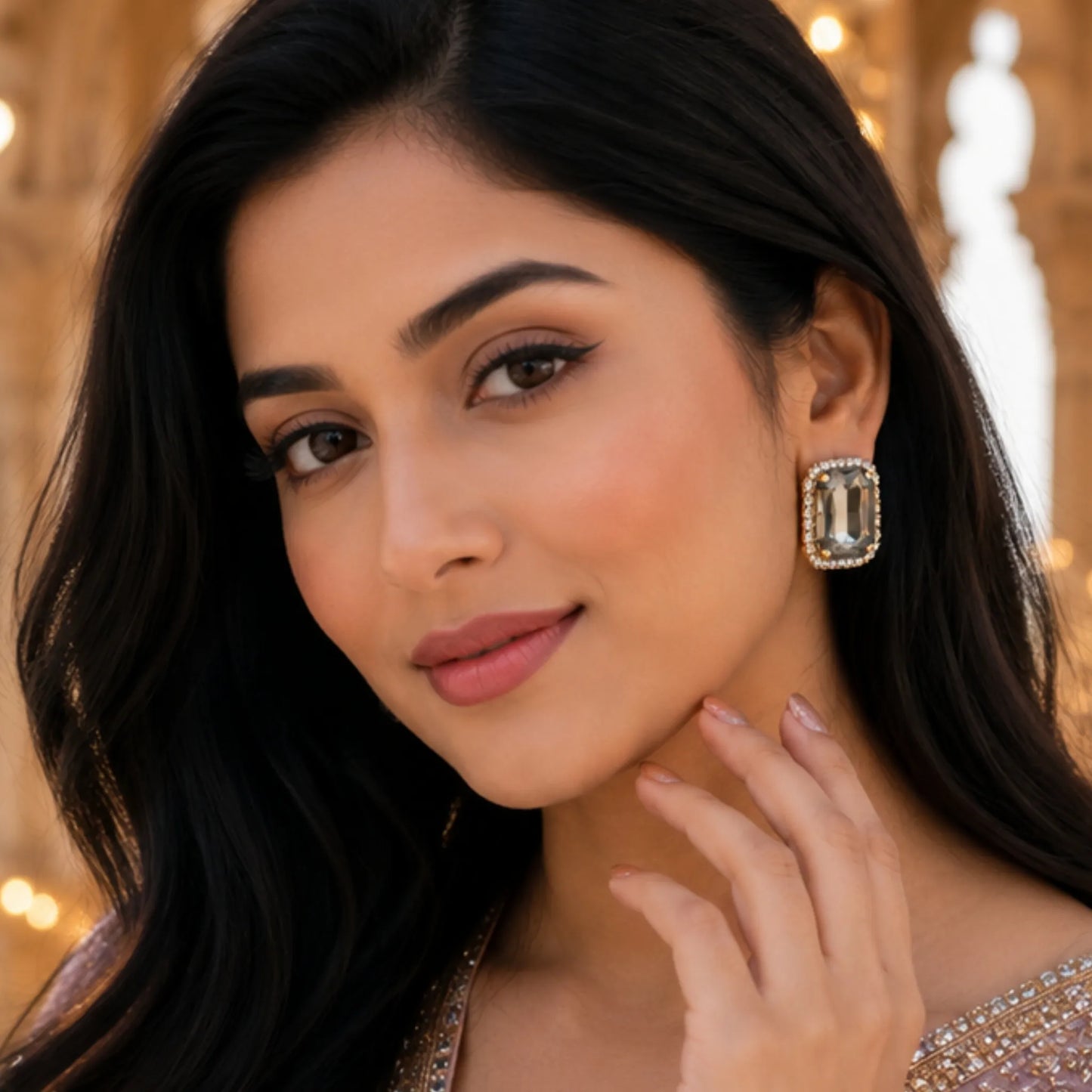 Smokey Topaz Crystal Studs with Dual-Tone Border