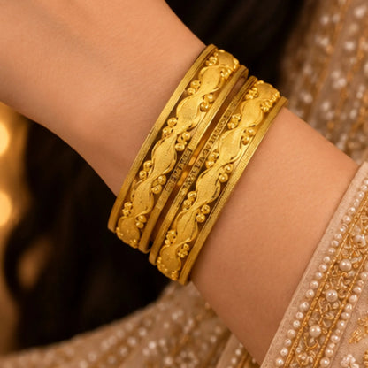 Traditional Gold-Tone Floral Pattern Bangle Pair