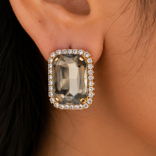 Smokey Topaz Crystal Studs with Dual-Tone Border