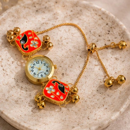 Orange Meenakari Bracelet Watch for Women