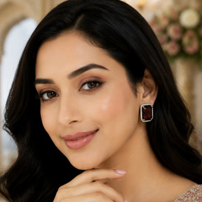 Deep Amber Brown Crystal Studs with Dual-Tone Border