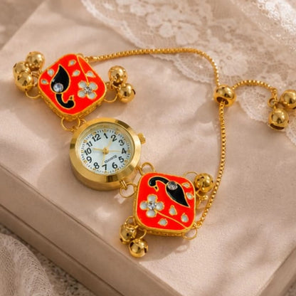 Orange Meenakari Bracelet Watch for Women