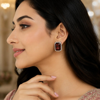 Deep Amber Brown Crystal Studs with Dual-Tone Border