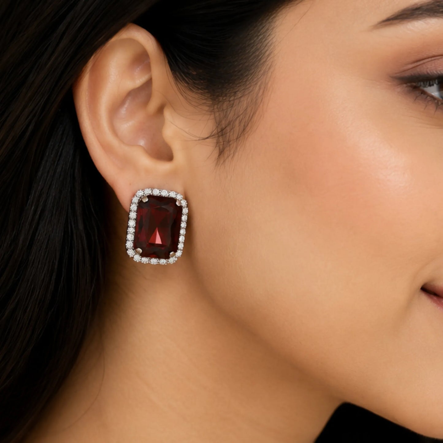 Deep Amber Brown Crystal Studs with Dual-Tone Border