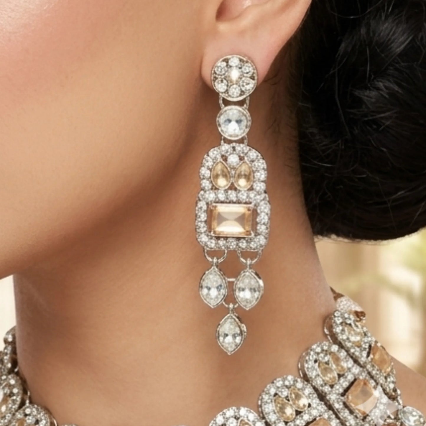 Royal Champagne Glow Necklace Set with Earrings & Maang Tikka
