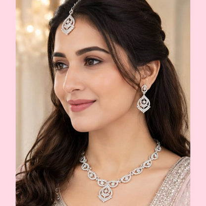 Silver-Tone Stone Necklace Set with Tikka