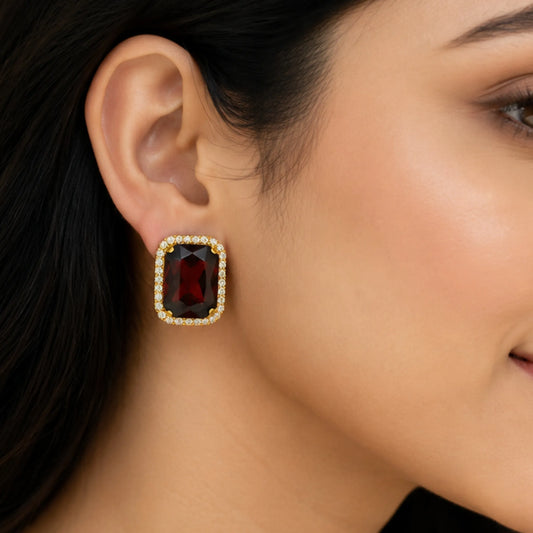 Deep Amber Brown Crystal Studs with Dual-Tone Border