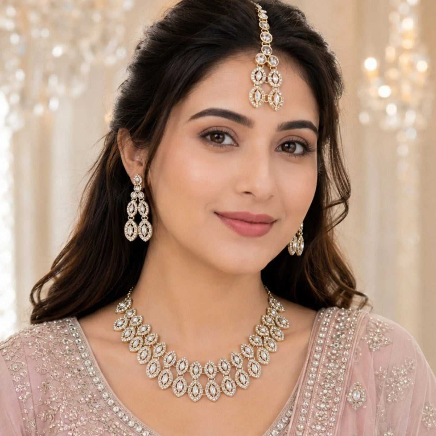Stone Bridal Necklace Set with Maang Tikka